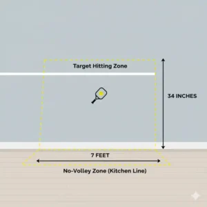Schema zur optimalen Platzierung der pickleball trainingswand indoor für realistisches Abprallen.
