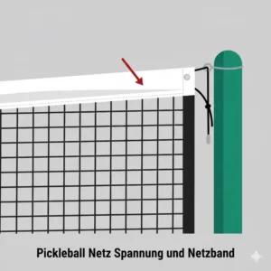 Detailansicht des Spanngurts und des verstärkten weißen Bandes für den pickleball netz turnier standard.