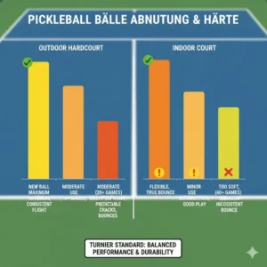 Grafik zur Härte und Langlebigkeit von pickleball bälle turnier standard unter verschiedenen Spielbedingungen.