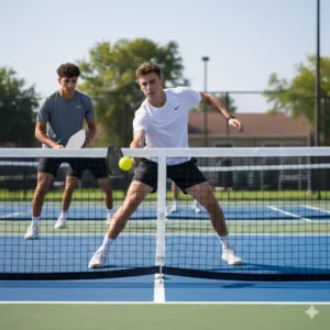 Pickleball Drills Anfänger: Der wichtige dritte Ball Drop wird trainiert, um erfolgreich zur Kitchen vorzurücken.