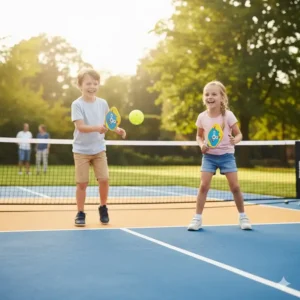 Zwei Kinder spielen im Garten mit dem Pickleball Set Kinder günstig