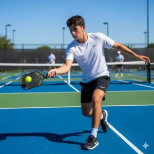 Ein Pickleball-Spieler führt einen Rückhandschlag aus – gezieltes Training für Anfänger in Deutschland.