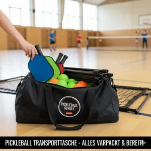 Praktische Transporttasche für das Pickleball Schulsport Set kaufen, um Paddel, Bälle und Netz einfach zu verstauen und zu transportieren.