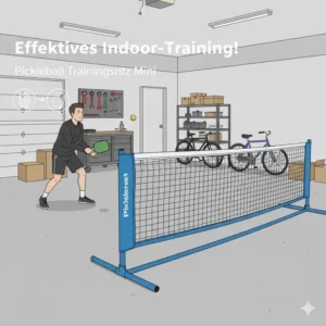 Das Pickleball Trainingsnetz Mini wird für effektives Indoor-Training in einer Garage verwendet