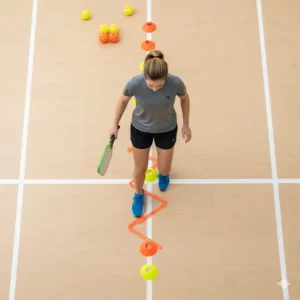 Koordinationsübungen mit Hütchen aus dem Pickleball Trainingsset Anfänger.
