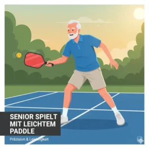 Senior-Spieler führt einen präzisen Volley mit einem Pickleball Schläger Senioren Leicht aus.