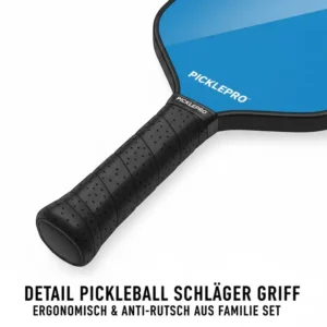 Detailaufnahme des Griffs vom Schläger aus dem Pickleball Familie Set Komplett.