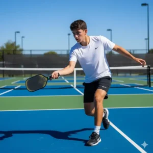 Fokus auf die Pickleball-Fußarbeit: Seitliche Shuffle-Bewegung zur korrekten Positionierung bei Anfänger-Drills.