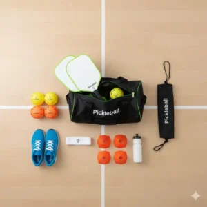 Die gesamte Ausrüstung aus dem Pickleball Trainingsset Anfänger.