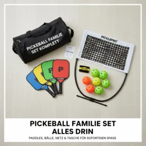 Alle Teile des Pickleball Familie Set Komplett übersichtlich dargestellt.