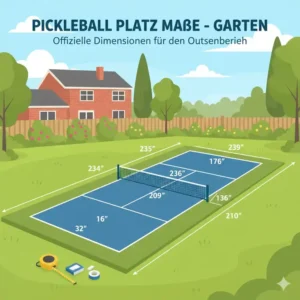 Ein Diagramm der offiziellen pickleball Spielfeldabmessungen, adaptiert für ein temporäres outdoor spiele garten Setup.