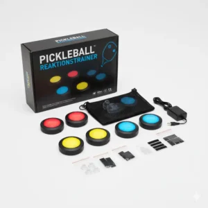 Das vollständige Zubehör-Set des pickleball reaktions trainer ist bereit für einfachen Transport und Nutzung.