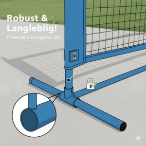 Detaillierte Ansicht des robusten Stahlrahmens des Pickleball Trainingsnetz Mini für Langlebigkeit
