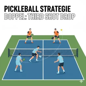 Die Anwendung des Third Shot Drop als effektive Pickleball Strategie Doppel.