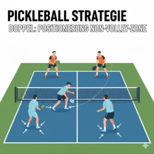Richtige Positionierung an der Kitchen-Linie gemÀà der Pickleball Strategie Doppel.
