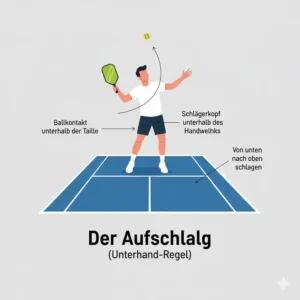 Korrekte Ausführung des Aufschlags gemäß der pickleball regeln für anfänger.