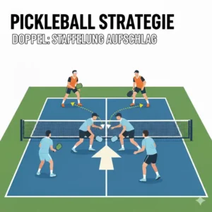Illustration der optimalen Aufstellung beim Return fĂŒr die Pickleball Strategie Doppel.