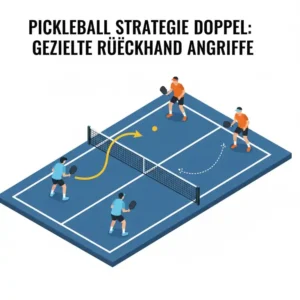 Gezieltes Anspielen der gegnerischen RĂŒckhand als offensive Pickleball Strategie Doppel.