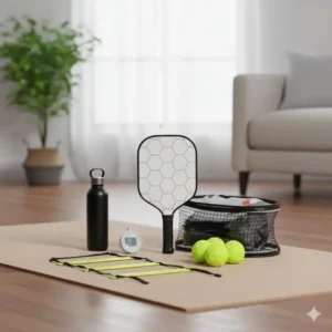 Die richtige GrundausrĂŒstung fĂŒr Pickleball Training zuhause Tipps inklusive Paddel und Ăbungsball.