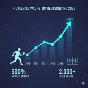 Eine Infografik mit Daten und Fakten zum Thema pickleball trend deutschland 2026 und dem Wachstum der Spielerzahlen.