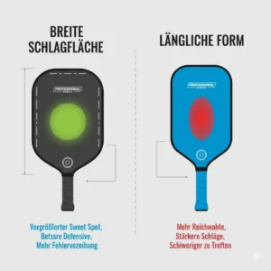Vergleich zwischen einem Standard-Modell und einem Pickleball Schläger breite Schlagfläche.