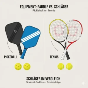 Darstellung der Ausrüstung: Schläger und Bälle zeigen die pickleball vs tennis unterschiede.