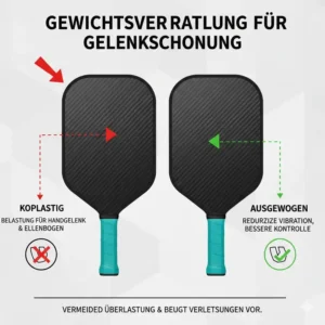 Infografik zur optimalen Gewichtsverteilung bei einem pickleball schläger für gelenkschonung.