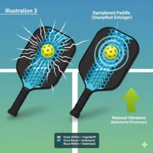 Comparison chart of a standard paddle versus pickleball schläger vibrationsdämpfung.