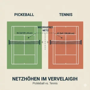 Eine Grafik zur Netzhöhe zeigt wichtige pickleball vs tennis unterschiede für Spieler.
