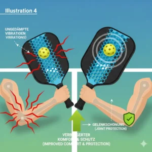 Diagram showing how pickleball schläger vibrationsdämpfung protects the elbow.
