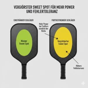 Illustration des vergrößerten Sweet Spots am pickleball schläger für fortgeschrittene.