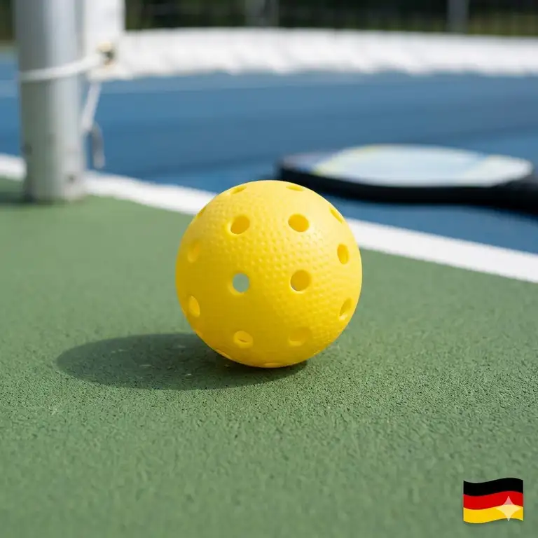 Ein Set hochwertiger pickleball bälle gleichmäßige sprungkraft auf einem Outdoor-Court für professionelles Training.