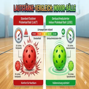 Infografik zum Vergleich der Lautstärke von Standardbällen und pickleball bälle leise indoor.