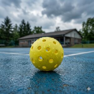Wasserfeste pickleball bälle langlebig outdoor bei regnerischem Wetter auf dem Court.