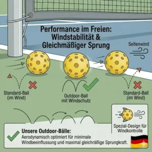 Gelbe Outdoor-Bälle, die trotz Wind eine pickleball bälle gleichmäßige sprungkraft und stabile Flugbahn behalten.