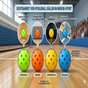 Verschiedene gut sichtbare Farben für pickleball bälle leise indoor in der Sporthalle.