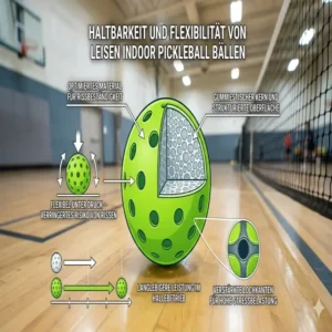 Illustration der Haltbarkeit und Flexibilität von pickleball bälle leise indoor bei intensivem Spiel.