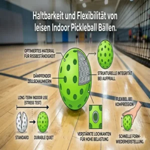 Spieler nutzen pickleball bälle leise indoor in einer Halle nahe Wohngebieten zur Lärmminderung.