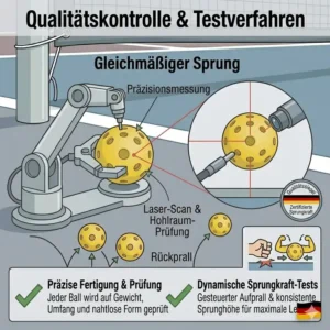 Darstellung der Testverfahren, um eine pickleball bälle gleichmäßige sprungkraft bei jedem produzierten Ball zu garantieren.