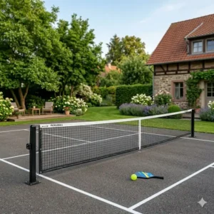 Mobiles Pickleball Netz für Privatgrundstück ideal für die Garageneinfahrt.