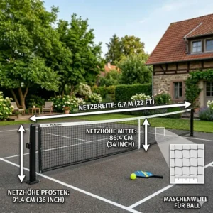 Offizielle Maße für ein Pickleball Netz für Privatgrundstück im Überblick.
