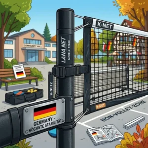 Detailed view of the net system for a portable pickleball court tragbar.