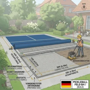 Schritt-für-Schritt Vorbereitung des Untergrunds für das pickleball feld garten setup.