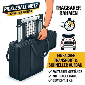 Tragbarer Rahmen fuer das Pickleball Netz schneller Aufbau im Transportkoffer.