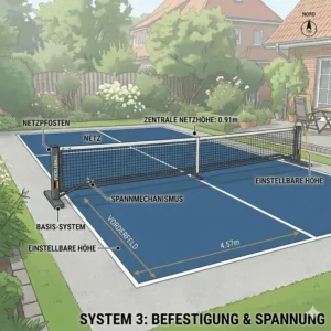 Installation eines stabilen Netzsystems für das private pickleball feld garten setup.