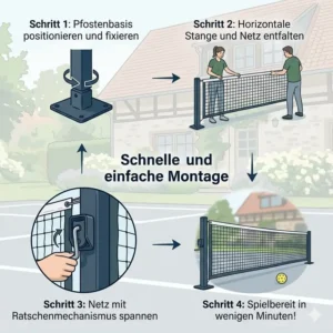 Einfache Montageanleitung für ein Pickleball Netz für Privatgrundstück.