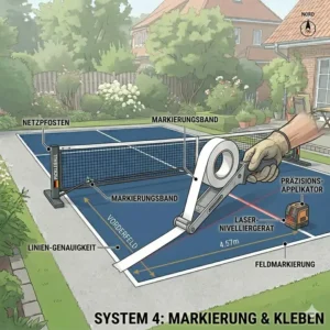 Präzises Markieren der Spielfeldlinien beim pickleball feld garten setup.