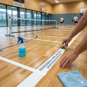 Schritt-für-Schritt-Anleitung zum Auftragen der pickleball platz linien abwaschbar.