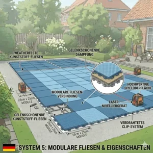 Montage von wetterfesten Klickfliesen für ein pickleball feld garten setup.