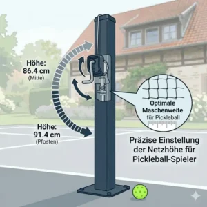 Präzise Höheneinstellung für ein Pickleball Netz für Privatgrundstück.